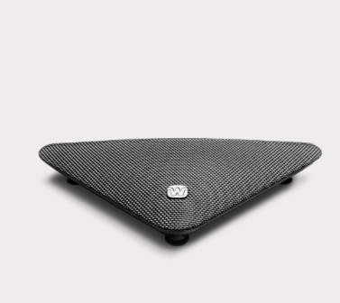 Widex TV Play 2 streaming device with Kvadrat fabric top and dual‑mode connectivity