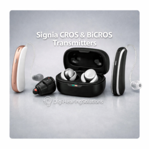 Four Signia transmitters — Styletto IX, Silk C&G IX, Active IX, and Styletto AX