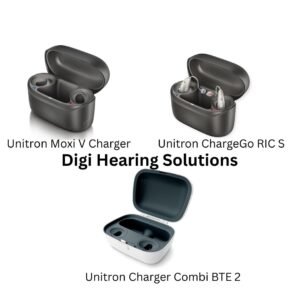 Unitron chargers including Moxi V, ChargerGo RIC S, and Combi BTE 2